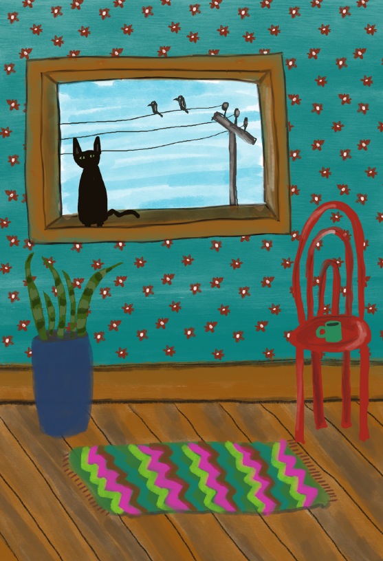 Black Cat Windowsill Card