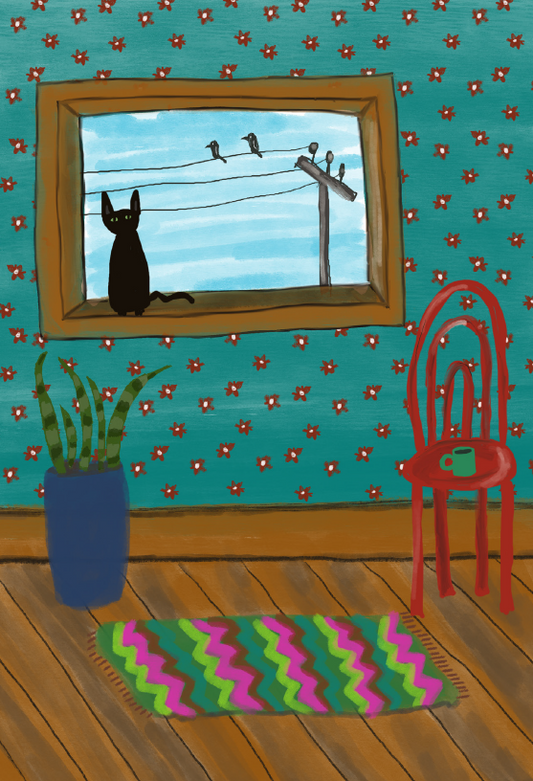 Black Cat Windowsill Card
